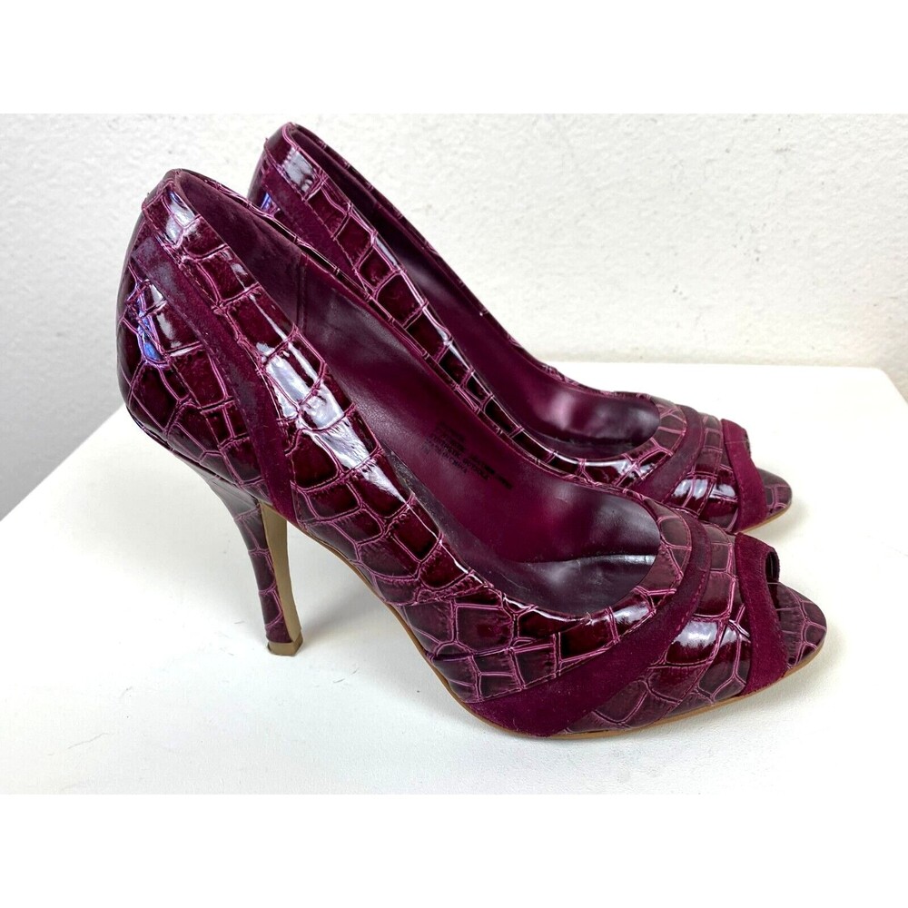 WHBM Maddox Red Plum Patent Suede Peep Toe Stiletto Heels 7M